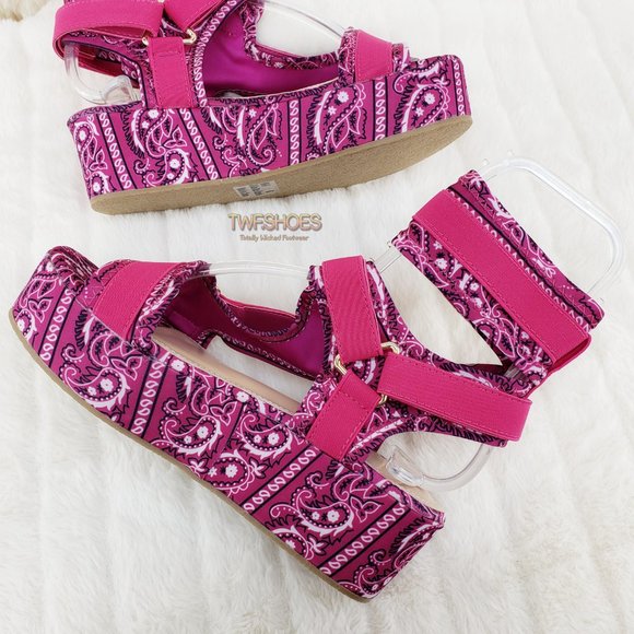 Fuchsia Pink Paisley Bandanna 2" harness strap shoes Comfy Pink Bandana - Picture 6 of 12